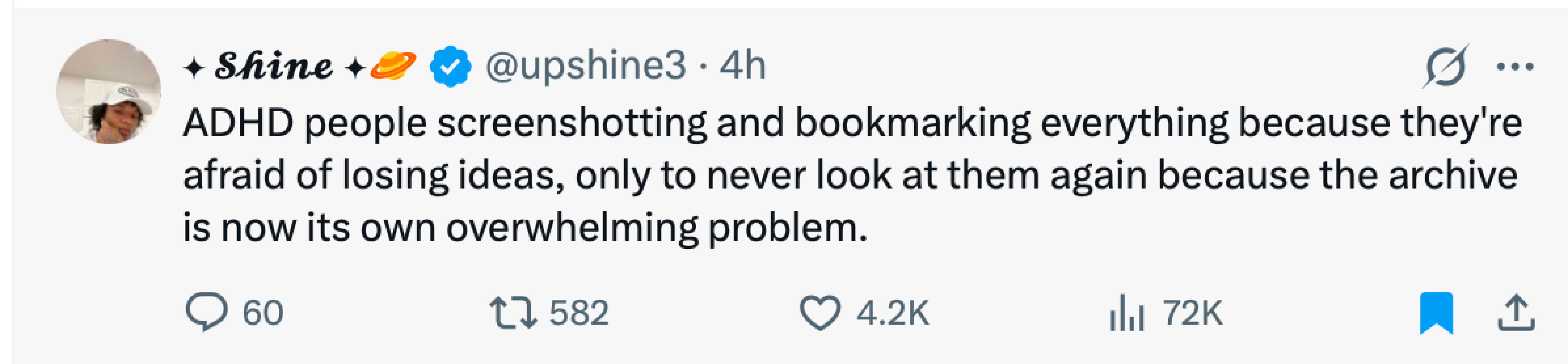 Tweet about screenshot hoarding